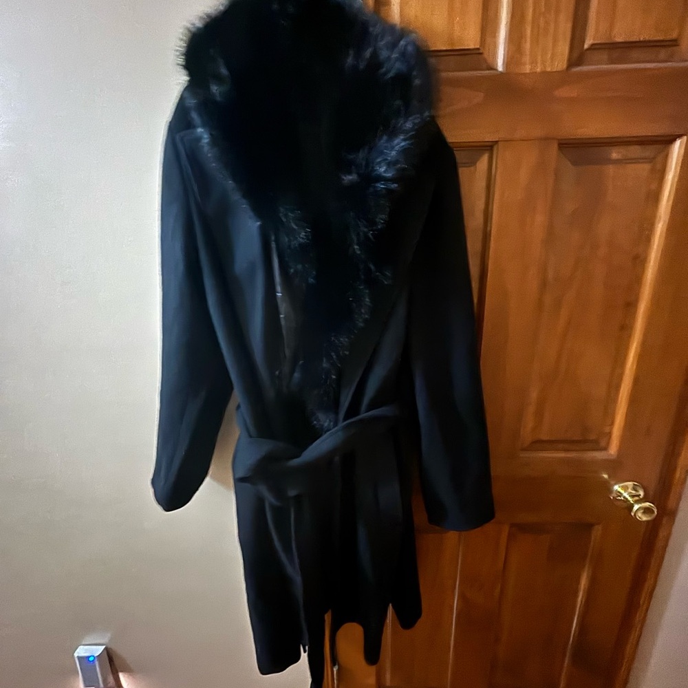 Elegant Black Fur-Trimmed Coat